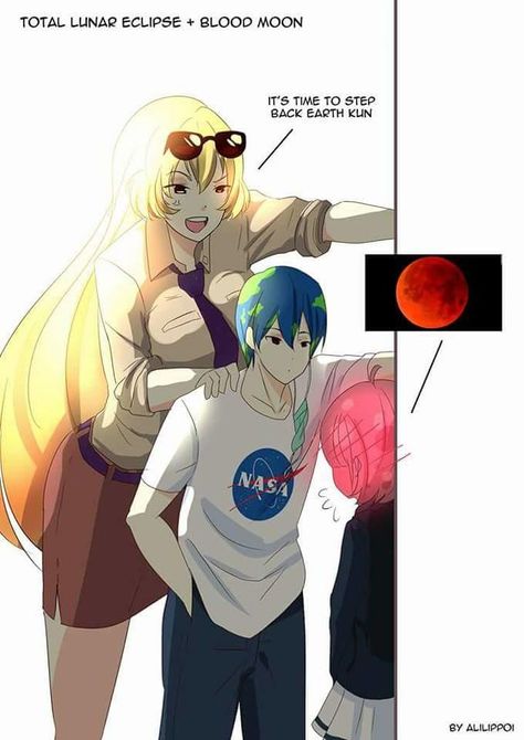 Earth Kun, Space Anime, Accel World, Cartoon As Anime, Anime Version, Lunar Eclipse, 웃긴 사진, Blood Moon, Anime Memes Funny