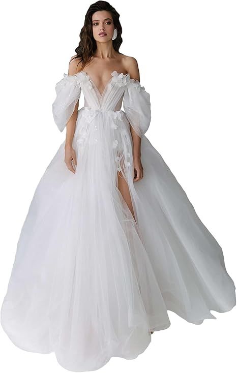 Fivsole Boho Off Shoulder Flower Wedding Dresses for Bride Tulle Long White Bridal Gown at Amazon Women’s Clothing store Flower Wedding Dresses, Dresses For Bride, White Bridal Gown, Wedding Dresses With Flowers, Flower Wedding, White Bridal, Bridal Gown, Amazon Women, Chic Outfits