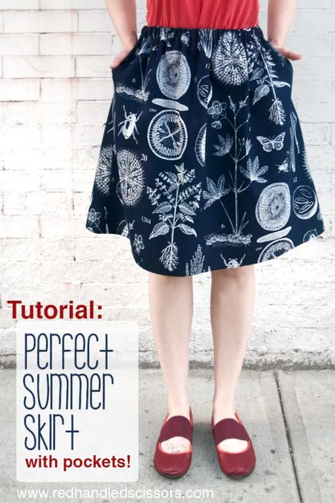 Tutorial: Perfect Summer Skirt with Pockets! | Red-Handled Scissors Sewing Skirts For Beginners, Skirt Sewing Tutorial, Website Tutorial, Trendy Sewing Projects, Comfy Skirt, Trendy Sewing Patterns, Plus Size Patterns, Sewing Projects Clothes, Sewing Clothes Women