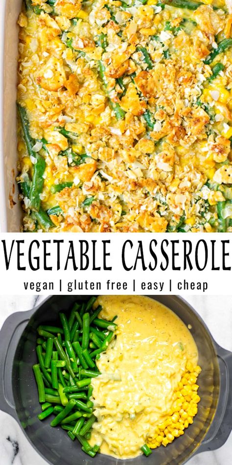 Vegan Cornbread Casserole, Vegan Corn Casserole Recipe, Green Beans And Corn, Vegetarian White Chili, Vegan Casserole Recipes, Baked Meals, Vegan Casseroles, Vegetarian Casserole Recipes, Vegetarian Dinner Party