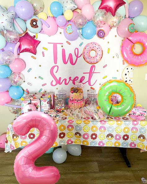 PRICES MAY VARY. Donut Theme Design: these donut party decorations are designed with many cute and exquisite doughnut patterns,Have a Donut Forget Us party with your friends! Our kindness towards your birthday party supplies will impress your friends. it will be a big shining point for your party and loved by all girls Pastel Donut Balloons Kits：You will get 2 x foil balloons, 50 x latex balloons, number 2 balloons, 1 x “Two Sweet “ Backdrop.（Detailed dimensions as shown） PREMIUM QUALITY: Coconu Donut Balloons, Two Sweet Birthday Party, Donut Party Decorations, Sweet Birthday Party, Donut Theme Party, Two Sweet Birthday, Balloons Number, Sweet Party, 2nd Birthday Party