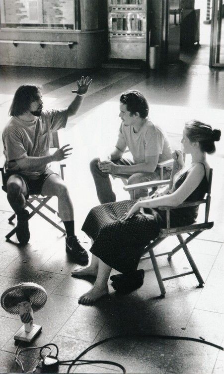 Richard Linklater, Ethan Hawke and Julie Delpy on set of "Before Sunrise". The Scene Aesthetic, Richard Linklater, Before Trilogy, Julie Delpy, My Future Job, Film Life, Ethan Hawke, Image Film, Black And White Photograph