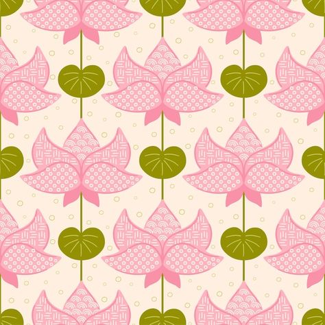 Vector japanese lotus seamless pattern p... | Premium Vector #Freepik #vector #flower-texture #seamless-floral #floral-pattern #floral-illustration Lotus Motif Pattern, Lotus Flower Pattern Design, Japanese Art Pattern, Lotus Motif Design, Floral Motifs Pattern, Chinese Lotus Flower, Floral Background Pink, Japanese Florals, Wallpaper Texture Seamless