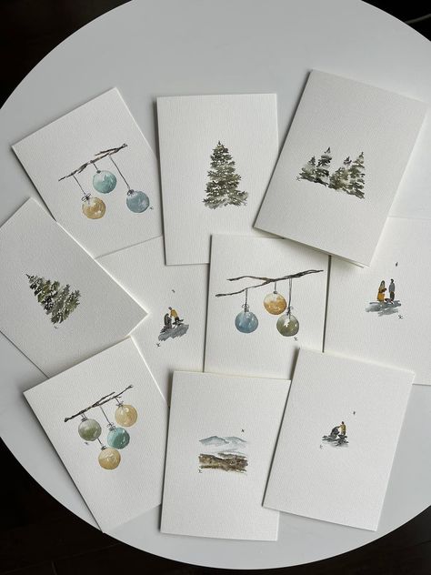 Watercolor Christmas Cards Diy, Painted Christmas Cards, Christmas Doodles, Christmas Card Art, Diy Watercolor Painting, 카드 디자인, Watercolor Christmas Cards, 수채화 그림, Diy Christmas Cards