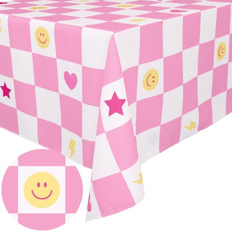 PRICES MAY VARY. Preppy Perfection: Our 9x4 foot pink and white preppy checkered rectangle tablecloth featuring stars, hearts, smiley faces, and lighting bolts is the party addition you've been looking for + a guaranteed hit! Rainbow Of Fun: Our tablecloth is made from heavy duty premium polyester. Perfect to protect and decorate your party table both indoor and outdoor. Easy Care: Our tablecloth is completely machine washable with cold water and tumble dry low. Use again and again for all your Smiley Face Checkered Birthday Party, Smiley Face Bday Party, Retro Smiley Face Birthday Party, Preppy Party Decorations, Preppy Birthday Party, Smiley Face Birthday Party, Threenager Party, Birthday Preppy, Pastel Preppy