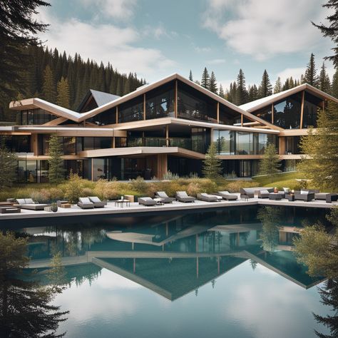 Mountain Hotel Architecture, Ski Resort Architecture, Alpine Hotel, Forest Hotel, Nordic Architecture, Ad Architectural Digest, Hotel Design Architecture, Mountain Architecture, Mountain Hotel