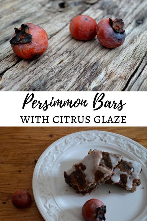 Nothing says autumn like these sweet, nutty, spicy persimmon bars with tangy citrus glaze. Cozy up with a cup of coffee and enjoy! . . Baking, autumn, fall, persimmon bars, dessert, recipe, cooking, home cooking, holiday, homemade, made from scratch, home cooking Persimmon Bars, Persimmon Dessert, Persimmon Puree, Wild Persimmon, Baking Autumn, Citrus Glaze, Bars Dessert, Persimmon Recipes, Beautiful Desserts