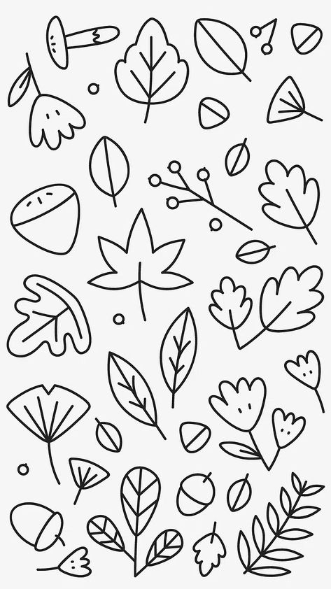 Cute Leaves Drawing, Black Drawings Sketches, Fall Wallpaper Black, Leave Drawing, Autumn Leaves Drawing, Drawing White Background, Fall Leaves Drawing, Autumn Vector, Autumn Doodles