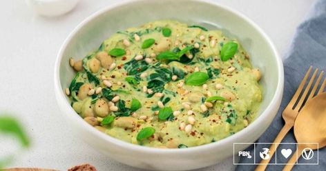 These Pesto Butter Beans Are A Great High Protein Lunch Protein Pesto, Pesto Butter, High Protein Lunch, Butter Beans Recipe, Buckwheat Bread, Protein In Beans, Protein Lunch, Vegan Pesto, Vegan Pasta Recipes