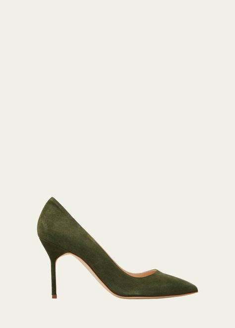 Manolo Blahnik BB 90mm Suede Stiletto Pumps Heels Green, Manolo Blahnik Heels, Manolo Blahnik Shoes, Stiletto Pumps, Suede Pumps, Bergdorf Goodman, Bridal Looks, Stiletto Heel, Manolo Blahnik