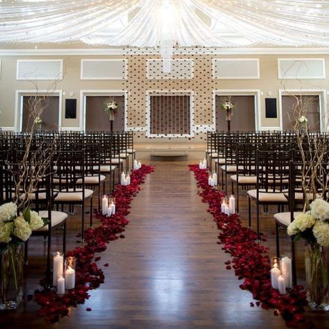 Wedding Aisle Red, Petals Aisle, Rose Petal Aisle, Burgundy Wedding Centerpieces, Aisle Candles, Jasmine Wedding, Samantha Wedding, Wedding Isles, Rose Petals Wedding