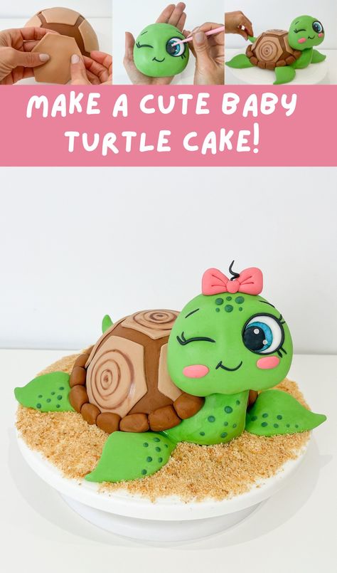 Make a cute Baby Turtle Cake! Turtle Cakes, Turtle Smash Cake, Sea Turtle Smash Cake, Turtle Cake Ideas, Turtle Themed Cake, Turtle Cake Design, Turtle Shaped Cake, Turtle Baby Shower Cake, Sea Turtle Cake