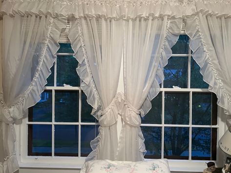 White, coquette, pink, summer, lace, delicate, blue, lana del ray White Coquette Bedroom, Coquette Bedroom Blue, Blue Coquette Bedroom, Coquette Window, Blue Vintage Room, Coquette Curtains, Blue Coquette Room, Blue Coquette Aesthetic, Eileen Alister