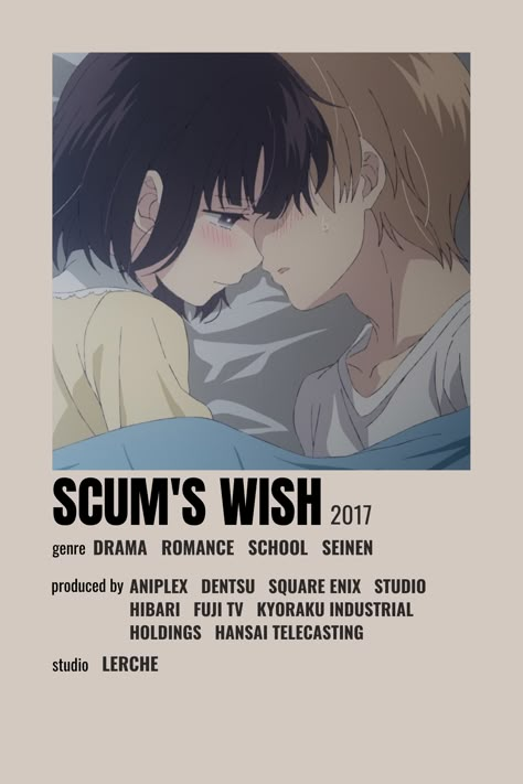 Scum’s Wish, Anime Recomendation, Scum's Wish, Scums Wish, Romance Anime List, Relatable Illustrations, Anime Minimalist Poster, Minimalist Anime, Life With A Newborn