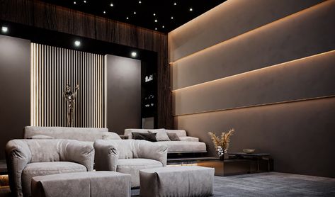 CINEMA HOME on Behance Karaoke Room Design Interiors, Home Theater Ideas Luxury, Private Cinema Room, Home Theatre Ideas, Cinema Room Design, Home Theatre Design, Cinema Ideas, Basement Theater, Private Cinema