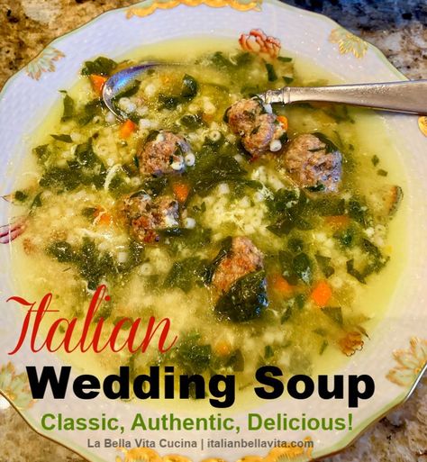 Best Italian Wedding Soup Recipe, Italian Wedding Soup Authentic, Soup Wedding, Beef And Pork Meatballs, Italian Wedding Soup Recipe, Homemade Soups, Tasty Meatballs, Recipes Authentic, Wedding Soup