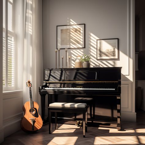 Upright Piano Decor, Piano Room Design, Piano Room Decor, Music Themed Rooms, Piano Living Rooms, Piano Decor, Piano Room, Upright Piano, Girl House