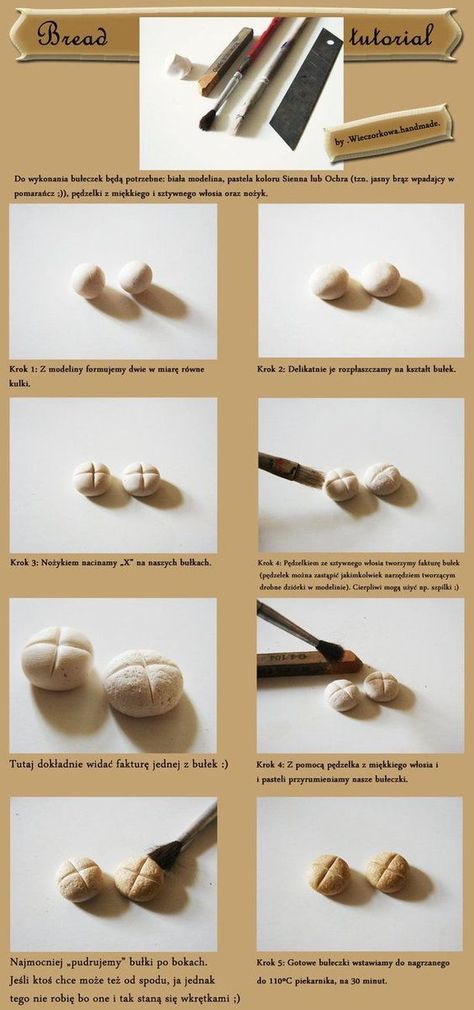 Bread Tutorial, Miniature Food Tutorials, Easy Polymer Clay, Diy Fimo, Diy Doll Miniatures, Tanah Liat, Polymer Clay Diy, Polymer Crafts, Cute Polymer Clay