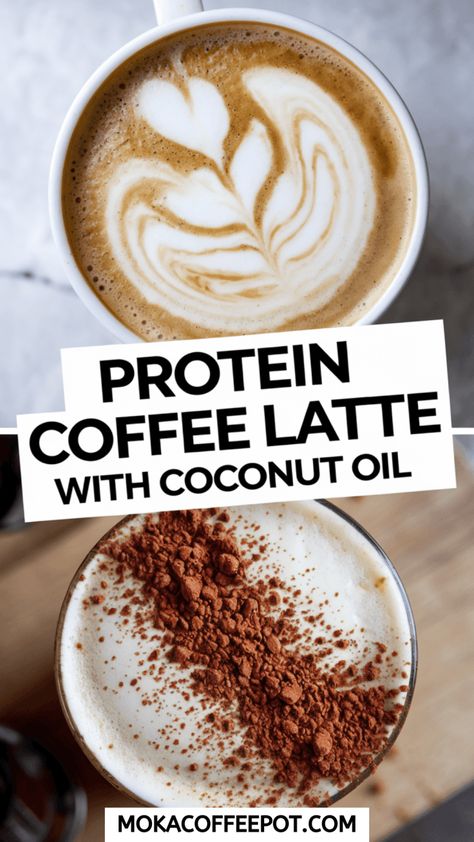 Protein Coffee Latte with Coconut Oil Coconut Oil Recipe, Coconut Oil Coffee Recipe, Coconut Oil Coffee, Espresso Recipes, Cold Coffee Recipes, Protein Coffee, Coconut Oil Recipes, Iced Mocha, Healthy Coffee