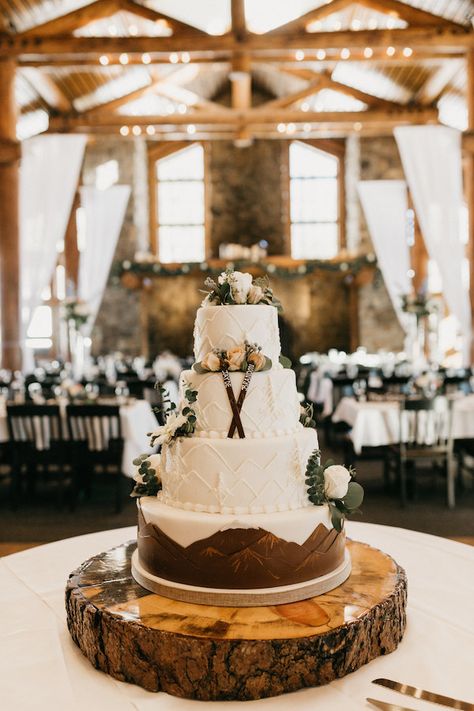 Winter Mountain Wedding Colors, Ski Wedding Cake, Snowy Mountain Wedding, Ski Lodge Wedding, Mountain Wedding Cake, Austrian Wedding, Cake Florals, Colorado Winter Wedding, Winter Mountain Wedding