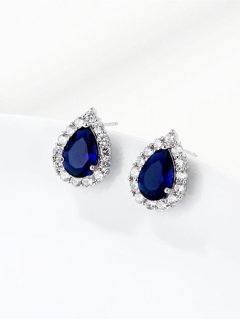 Blue Sapphire Earrings Wedding, Blue Gem Jewelry, Silver And Blue Earrings, Sapphire Earrings Wedding, Royal Blue Accessories, Royal Blue Jewelry, Blue Earrings Wedding, Navy Blue Jewelry, Royal Blue Earrings