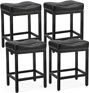 DUMOS Bar Stools Set of 4， 24 inch Counter Height Bar Stools, Upholstered Modern Kitchen Barstools with Metal Base, PU Leather Saddle Stools for Kitchen Island, 17.52" D x 12.8" W x 24.21" H, Black Kitchen Barstools, Stools For Kitchen, Grey Bar Stools, Grey Kitchen Island, Brown Bar Stools, Saddle Stools, Stools For Kitchen Island, Black Dining Room, Brown Cushions