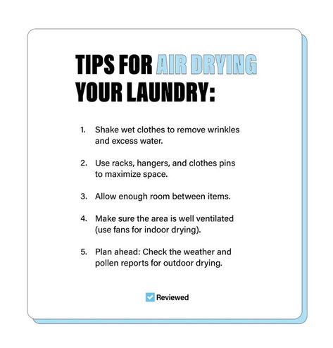 Graphic with tips on how to start air drying your laundry. Line Drying Clothes Tips, Air Dry Clothes, Air Drying Clothes, Line Drying Clothes, Life Organization Binder, Outdoor Drying, Organization Binder, Indoor Drying, Tidy House