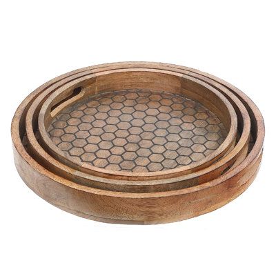 Wood Honeycomb, Round Wood Tray, Wood Platter, Wooden Dishes, Dining Room Accessories, Round Tray, Textured Design, Wood Tray, Room Accessories