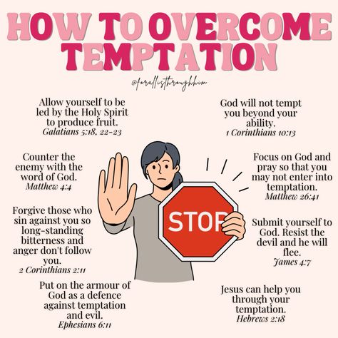 Do you struggle to overcome temptation? The Bible gives us wisdom, teaching and strategy to overcome the temptations from the enemy and our flesh. Here are some scriptures that can help you to overcome temptation. #temptation #tempted #sin #sinner #freefromsin #jesus #jesuschrist #jesusloves #jesuslovesyou #spiritualwarfare #prayer #prayerworks #scripture #bible #bibletruth #bibletime #bibleverse #verse #overcomesin #overcome #christianquote #christian #christianblogger #christiancontent #chri Temptation Quotes Bible, The Enemy’s Strategies, Scripture About Sin, How To Overcome Temptation, Christian Temptation Quotes, Things That Are Sins, Overcoming Sin And Temptation, Bible Verse On Temptation, And The Word Became Flesh