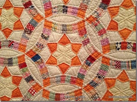 Click Through to the blog post for a slide show of vintage 1920-1940s quilts from the Christ collection exhibited at Quilt Odyssey, Hershey PA 2013 Double Wedding Ring Quilt, Wedding Ring Quilt, Wedding Quilt, Quilt Care, Common Thread, Old Quilts, Star Quilts, Antique Quilts, Handmade Quilts