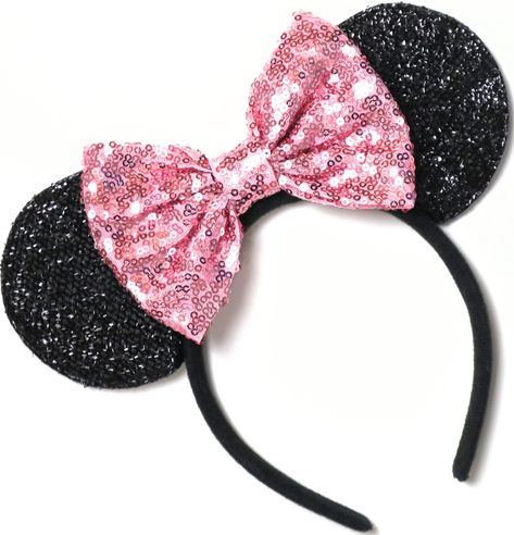 Pink Mickey Ears, Rose Gold Minnie Ears, Minnie Mouse Birthday Party Decorations, Pink Minnie, Stretchy Headbands, Minnie Mouse Ears, Polka Dot Fabric, Disney Ears, Birthday Hat