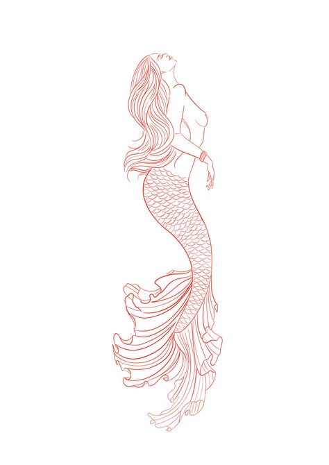 Siren And Moon Tattoo, Swimming Mermaid Tattoo, Siren Tattoo Design, Fine Line Mermaid Tattoo, Tattoo Rojo, Siren Tattoo, Mermaid Tattoo Designs, Small Pretty Tattoos, Writing Tattoos