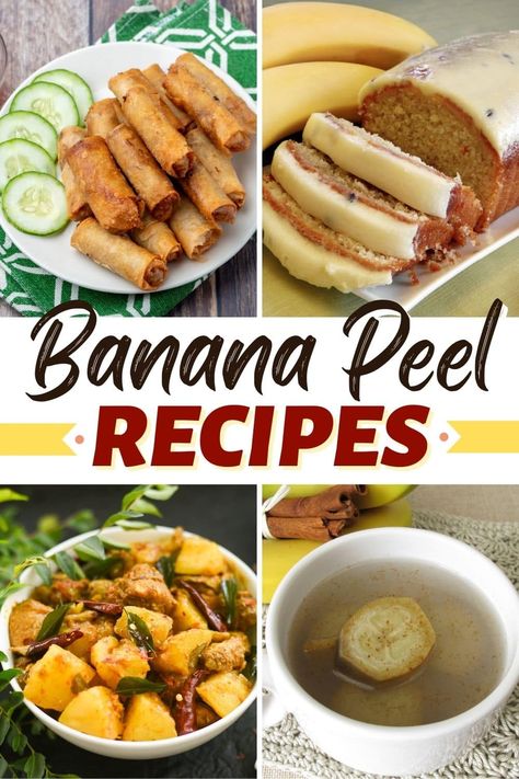 Banana Peels Uses, Banana Peel Cake Recipe, Banana Peel Bacon Recipe, Banana Peel Recipes Vegan, Food Scraps Recipes, Banana Skin Recipes, What To Do With Banana Peels, Banana Dinner Recipes, No Waste Recipes