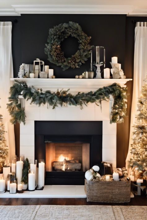 Transform your fireplace into a festive focal point with these sophisticated mantel styling ideas. Learn to balance greenery, candles, and ornaments for a polished holiday look. Mantle Ideas Fireplace, Mantel Styling, Classy Christmas Decor, Timeless Christmas, Candles In Fireplace, Fireplace Built Ins, Christmas Mantle Decor, Christmas Fireplace Decor, Dark Christmas