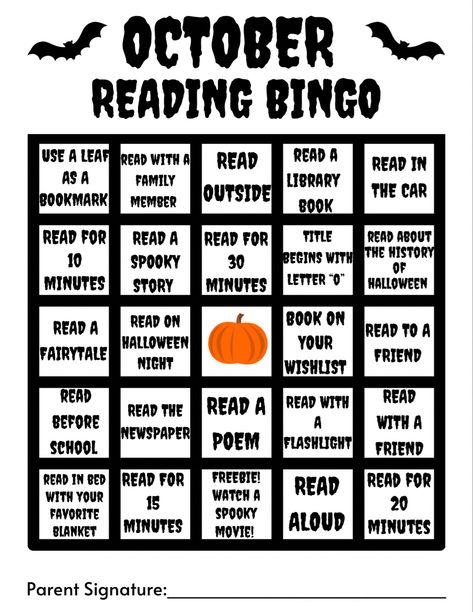 Halloween Reading Challenge, Reading Challenge Ideas, Journal Reading Tracker, Holiday Reading List, Book Bujo, October Reading, Reading Bingo, Book Bingo, October Challenge