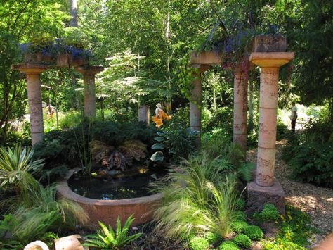 Little and Lewis ruins in Denise Lane's garden in Medina, WA Garden Ruins, Garden Hardscape, Northwest Flowers, Roman Garden, Shade Tolerant Plants, Fantasy Garden, Famous Gardens, Gothic Garden, British Garden