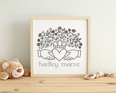 Custom Claddagh Wildflower Digital Print Celtic Nursery - Etsy Irish Nursery, Irish Wall Decor, Wildflower Art, Irish Decor, Book Wall, Themed Nursery, What Next, Birth Flowers, Nursery Themes