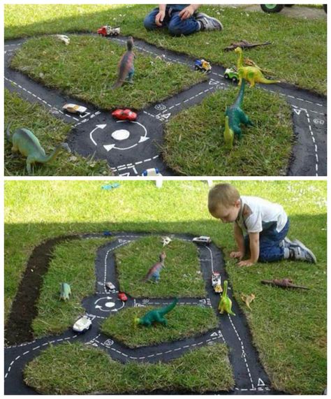 Outdoor racetrack Race Car Track, Outdoor Learning Spaces, Outdoor Play Spaces, The Whoot, Outdoor Play Area, Outdoor Classroom, Backyard Play, Outdoor Learning, Dirt Track