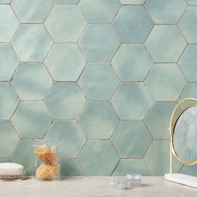 Encaustic Tiles at Lowes.com Blue Green Tile, Arts And Crafts Bathroom, Porcelain Hexagon Tile, Shop Tile, Shower Tiles, Encaustic Tiles, Cleaning Tile Floors, Shop Bathroom, Hexagon Tile