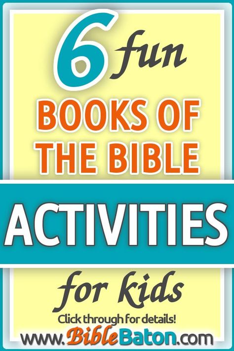 Learning the books of the Bible should NOT be boring!! Try one of these fun books of the Bible activities for kids (games, crafts, songs, and other fun hands-on ideas) instead. The kids in your Sunday School class or children's ministry will LOVE learning the books of the Bible when you use these fun activities! Click through to the post to discover the activity ideas... There are FREE printables for teaching the books of the Bible, too! ;) Books Of The Bible Games For Kids, Family Discipleship, The Books Of The Bible, Sunday School Games, Learn The Bible, Creative Lesson Plans, Bible Activities For Kids, Bible Printables, Family Devotions