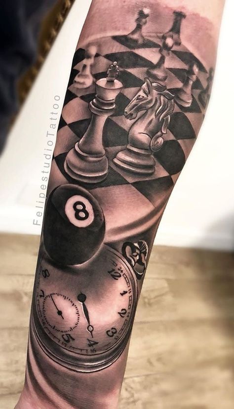 Bjj Tattoo, Chess Piece Tattoo, Voll Arm-tattoos, Chess Tattoo, Skull Girl Tattoo, Money Tattoo, Men Tattoos Arm Sleeve, Dad Tattoos, Hand Tattoos For Guys