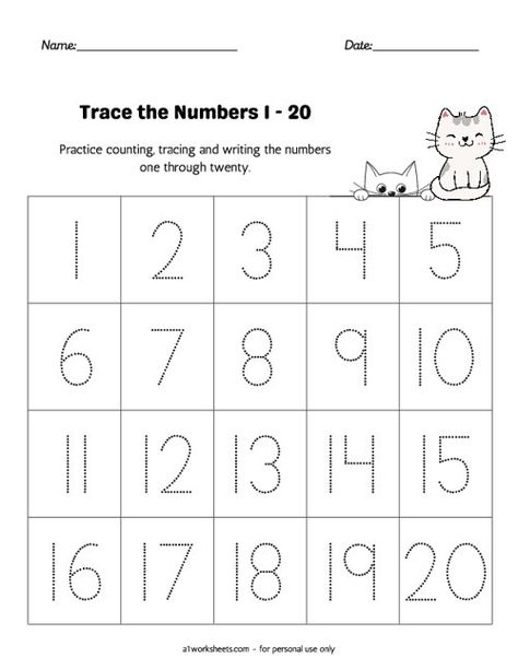 Tracing the Numbers 1-20 Worksheets Numbers Preschool Printables, Number Recognition Worksheets, Preschool Number Worksheets, Pre K Worksheets, Counting To 120, Tracing Numbers, Free Printable Numbers, Kindergarten Worksheets Free Printables, Counting Worksheets