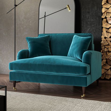 Teal Blue Velvet Loveseat Foam Filled with Dark Wood and Gold Legs Saddle Arms 5056096046939 | eBay Teal Velvet Sofa Living Room, Snug Chair, Teal Loveseat, Velvet Love Seat, Blue Velvet Loveseat, Love Seat Sofa, Cuddle Chair, Teal Decor, Teal Sofa