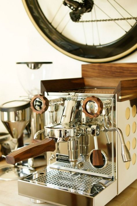 Rocket Appartamento espresso machine with walnut wood parts finished with Oil Plus 2C hardwax oil by Rubio Monocoat. Rocket Appartamento, Rocket Espresso, Rubio Monocoat, Brass Inlay, Espresso Maker, Machine Parts, Natural Wood Finish, Favorite Kitchen, Wood Accents