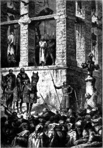 The Execution of Enguerrand de Marigny, hanged on the public gallows at Montfaucon, Paris. Engraving by Alphonse de Neuville (1883). PD-100+ Wikimedia Commons. San Bartolome, Neoclassical Architecture, Medieval Period, Oil Painting Reproductions, Painting Reproductions, Saint Martin, Middle Ages, Graphic Artist, Contemporary Artists