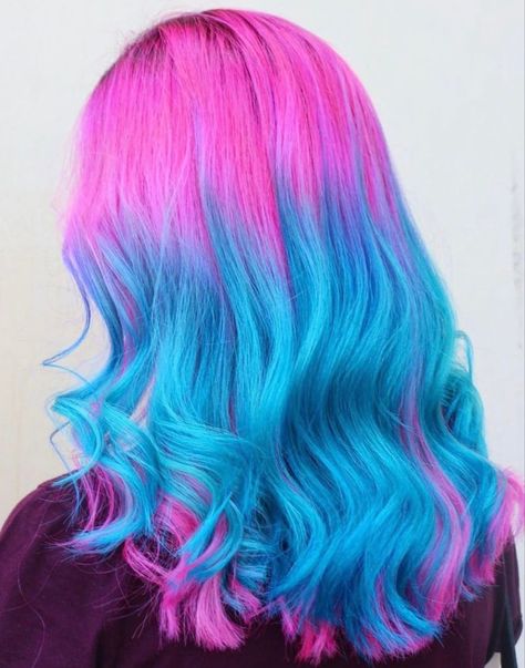 Pink And Blue Ombre Hair, Fun Hairdos, Alt Hairstyles, Blue And Pink Hair, Blue Ombre Hair, Split Dyed Hair, Cosmetology School, Split Hair, Spring Hair Color