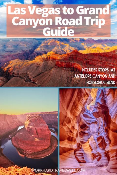 A guide to driving from Las Vegas to Grand Canyon with stops at the Grand Canyon Skywalk, Grand Canyon South Rim, Antelope Canyon, Horseshoe Bend, and more! Grand Canyon Road Trip, Grand Canyon Skywalk, Grand Canyon West Rim, Grand Canyon Vacation, Las Vegas Itinerary, Tips For Driving, Grand Canyon West, Grand Canyon South Rim, Trip To Grand Canyon