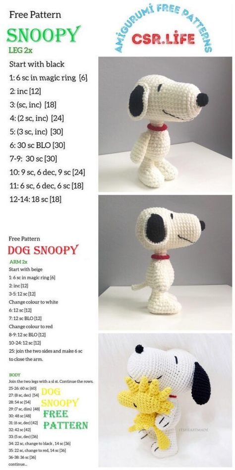 Dog Snoopy Amigurumi Free Pattern - Csr.life | Crochet toys free, Crochet animals free patterns, Amigurumi free Peanuts Crochet Pattern Free, Amigurumi Snoopy Free Pattern, Dog Amigurumi Keychain, Snoopy Amigurumi Free Pattern, Peanuts Crochet, Crocheted Stuffed Animals, Crochet Tutorial Pattern, Crochet Dog Patterns, Desain Buklet