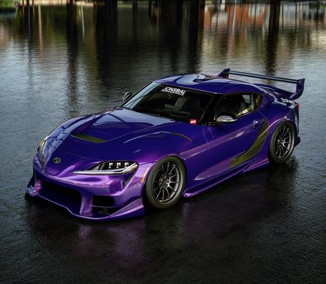 Fortune favours the Bold 😈 . . Here’s my remix of how the new Supra A90 might look with some retro Veilside Combat V2 aero styling on Enkei… Purple Supra, Fortune Favours The Bold, New Supra, Fortune Favors The Bold, Car Memes, Karmann Ghia, Tuner Cars, Street Cars, Nissan Skyline