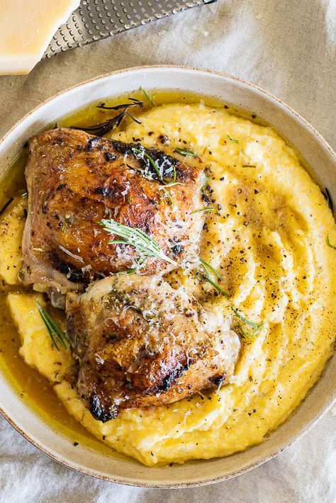 Turkey Delight, Rosemary Chicken Thighs, Comfort Dinner, Polenta Recipes, Rosemary Chicken, Savory Food, Simply Delicious, Main Courses, Polenta